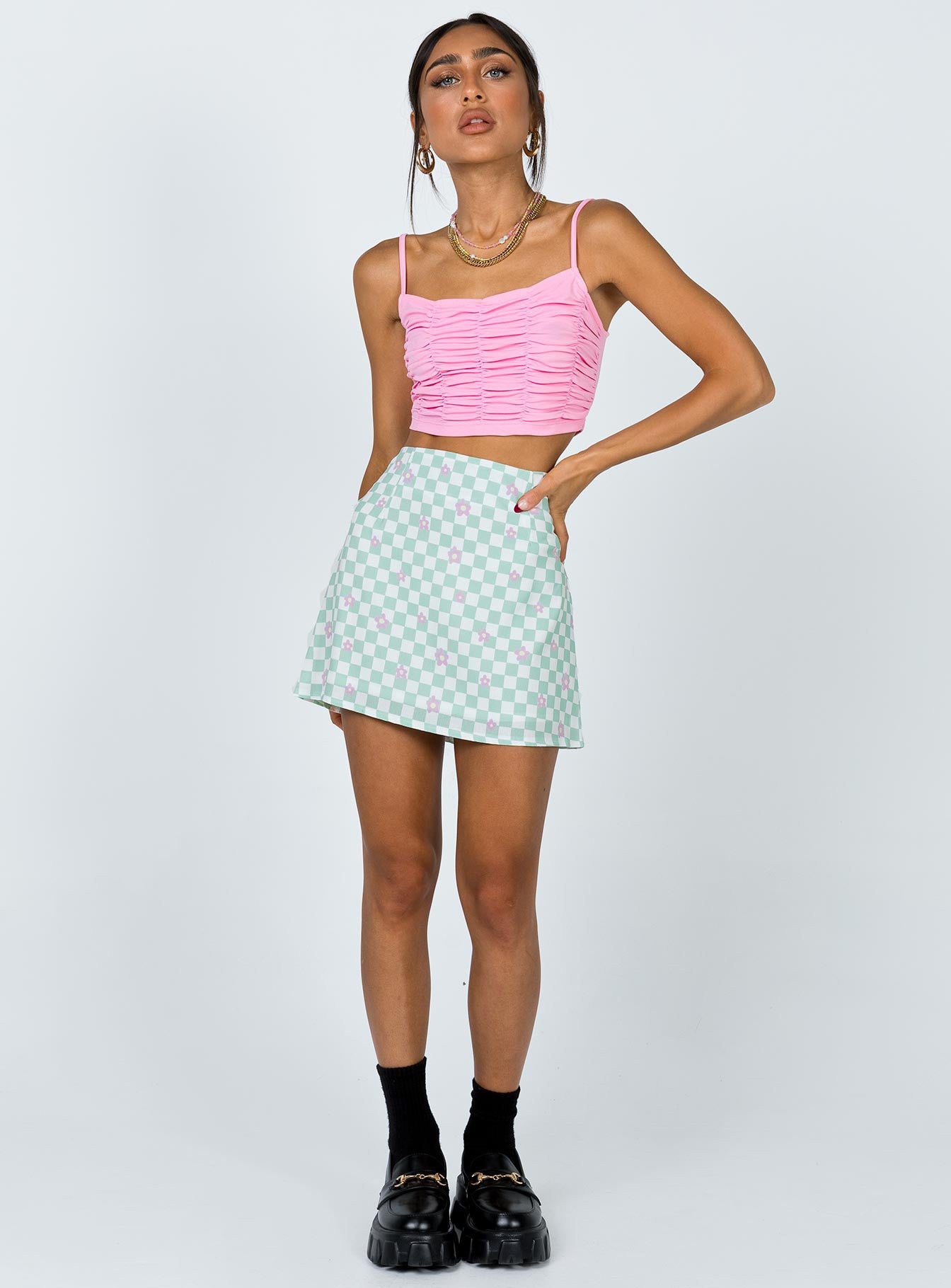 Petite Green Check Mini Tube Skirt | New Look